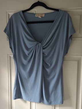 Michael Kors Sky Blue Twist-Front V-Neck Top